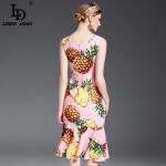 2017 Runway Designer Summer Dress Women's Sleeveless Vest fruit Pineapple Printed Ruffles Sheath Cute Mermaid Dress Bodycon