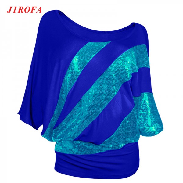 2017 Sexy Women Female Half Sleeve O Neck Sequin Casual Loose T Shirt Big Size Vestidos De Festa Plus Size Clothing