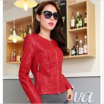 2017 Spring Autumn Short Design Slim Collarless PU Leather Jacket Women Faux Leather Motorcycle Coat Female Outerwear