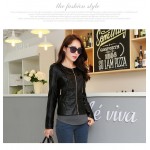2017 Spring Autumn Short Design Slim Collarless PU Leather Jacket Women Faux Leather Motorcycle Coat Female Outerwear