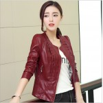 2017 Spring Autumn Short Design Slim Collarless PU Leather Jacket Women Faux Leather Motorcycle Coat Female Outerwear
