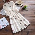 2017 Spring Autumn Women Printed Casual Dress Cute Corduroy Long Sleeve Femininos Vestidos Round Neck Loose Elegant Dress S-2XL