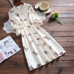 2017 Spring Autumn Women Printed Casual Dress Cute Corduroy Long Sleeve Femininos Vestidos Round Neck Loose Elegant Dress S-2XL