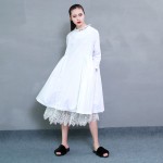 2017 Spring Dress Female Dress Fashion Round Neck Collar Pleated Dress Loose Waist