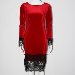2017 Spring Fashion Blue Velvet Dress With Lace Women Long Sleeve Sexy Slim Sheath Bodycon Party Dresses