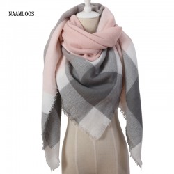 2017 Spring Fashion Brand Designer Cashmere Triangle Pink Scarf Women Shawl Cape Blanket Plaid Foulard Wholesale Drop shipping