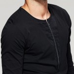 2017 Spring Mens Casual T Shirts Zipper Patchwork Black Solid Brand Clothing Long Sleeve Man's Slim T-Shirts Clothes Tops Tees