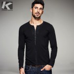 2017 Spring Mens Casual T Shirts Zipper Patchwork Black Solid Brand Clothing Long Sleeve Man's Slim T-Shirts Clothes Tops Tees