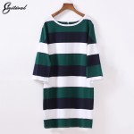 2017 Spring New Arrival Fashion Women Dress Flare Sleeve Green Stripe Ladies Dress Casual Loose Style XL- 5XL Plus Size Clothing