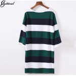 2017 Spring New Arrival Fashion Women Dress Flare Sleeve Green Stripe Ladies Dress Casual Loose Style XL- 5XL Plus Size Clothing