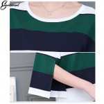 2017 Spring New Arrival Fashion Women Dress Flare Sleeve Green Stripe Ladies Dress Casual Loose Style XL- 5XL Plus Size Clothing