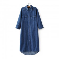 2017 Spring New Arrival Women High Quality Vintage Brand Denim Dress, Female Elegant Casual Jeans Dresses With Pockets