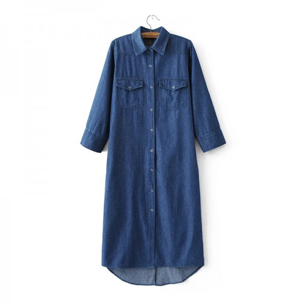 2017 Spring New Arrival Women High Quality Vintage Brand Denim Dress, Female Elegant Casual Jeans Dresses With Pockets