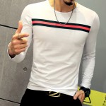 2017 Spring New Fashion Men's T Shirts Designer Striped O Neck Long Sleeve T Shirt Men Hip Hop Casual Slim Fit Mens Tees 4XL 5XL