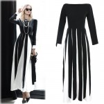 2017 Spring New Personality Black and White Fight Color Long Dress Stereoscopic Stripe Tassel Slim Long Maxi Fashion Dress