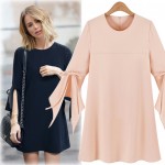 2017 Spring New Style Large Yards Women's Clothing Round Neck Flare Sleeve Dresses Slim Chiffon A-Line Dress Plus Size Sexy