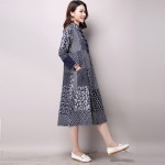 2017 Spring New Women Fashion Folk Style Long-sleeved Stand Collar Cotton and Linen Printed Dress Vintage Dress Vestidos 9831#