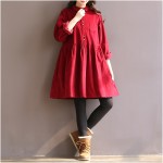 2017 Spring Slim Preppy Style Casual Women Thick Dress Wine Red Corduroy Solid Vintage Button Decoration Vestidos Pleated Dress