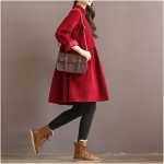 2017 Spring Slim Preppy Style Casual Women Thick Dress Wine Red Corduroy Solid Vintage Button Decoration Vestidos Pleated Dress