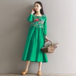 2017 Spring Summer Dress Women Vintage Embroidered Flower Half Sleeved Linen Robe Dress Vestidos Casual Loose Plus Size Dresses