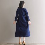 2017 Spring Summer Dress Women Vintage Embroidered Flower Half Sleeved Linen Robe Dress Vestidos Casual Loose Plus Size Dresses