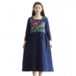 2017 Spring Summer Dress Women Vintage Embroidered Flower Half Sleeved Linen Robe Dress Vestidos Casual Loose Plus Size Dresses