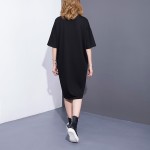 2017 Spring Summer Fashion New Black Bear Printing O Neck Dress Korean Loose Pocket Dresses Big Size Woman T38601