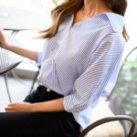 2017 Spring Summer New Korean Straight Loose Thin Sleeves Striped Shirt V-neck Tops Women Fall Blouse Shirt Casual Blusas
