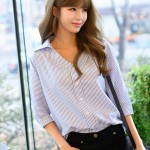 2017 Spring Summer New Korean Straight Loose Thin Sleeves Striped Shirt V-neck Tops Women Fall Blouse Shirt Casual Blusas