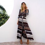 2017 Spring Women Dress Vintage Floral Print Long Bohemian Dress V Neck Sexy Beach Dresses Plus Size Vestidos Robe Femme