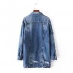 2017 Spring new arrival women outerwear denim jacket washing hole long sleeve fashion all-match women autumn base jacket coat