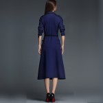 2017 Springmaxi dress women brand office OL  dresses full sleeve Elegant blue color dress clothes