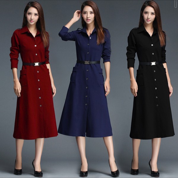 2017 Springmaxi dress women brand office OL  dresses full sleeve Elegant blue color dress clothes