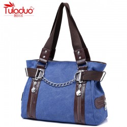 2017 Summer Canvas Bags Chains Women Handbags Fashion Double Zipper Women Shoulder Bags Large Capacity Patchwork LadiesTote Bag