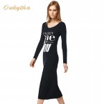 2017 Summer Dress Lettter Print Deep V-Neck Long Maxi Dress Short Sleeve T Shirt Women Cotton Casual Women Black Dress S15193