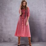 2017 Summer Dress Vintage Cotton Linen Women Dresses  V-Neck Flower Embroidery Swing Hem Maxi Dresses For Women A6517 vestidos