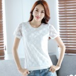 2017 Summer Embroidery t Shirt Women Tee Tops Plus Size White Lace T-shirt Chiffon Yarn Women's Clothing Slim T-shirt Designer