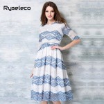 2017 Summer European Runway Fashion Half Sleeve Midi Swing Dresses Women Slim Brief Prints Lace Beach Party Plus size Vestido XL