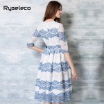 2017 Summer European Runway Fashion Half Sleeve Midi Swing Dresses Women Slim Brief Prints Lace Beach Party Plus size Vestido XL