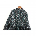 2017 Summer Floral Printed Women Chiffon Dress Drawstring Stand Collar Flared Sleeve Mini Dresses Brand vestidos robe XZWM0869