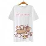2017 Summer Harajuku Shirt Neko Atsume Anime Cartoon Japanese Kawaii Clothes Casual Female T-shirt Cat Tops Tee