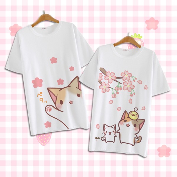 2017 Summer Harajuku Shirt Neko Atsume Anime Cartoon Japanese Kawaii Clothes Casual Female T-shirt Cat Tops Tee
