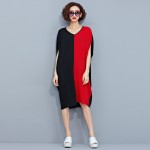 2017 Summer Plus size Women Clothing Fashion Loose Casual Straight V neck Batwing sleeve Patchwork Big size Chiffon Dresses