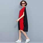 2017 Summer Plus size Women Clothing Fashion Loose Casual Straight V neck Batwing sleeve Patchwork Big size Chiffon Dresses