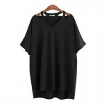 2017 Summer Plus size XL- 5XL Cotton Off Shoulder Women T-shirt V Neck Sexy Casual Loose Tops Ladies Female Tees white black