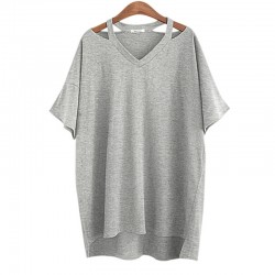 2017 Summer Plus size XL- 5XL Cotton Off Shoulder Women T-shirt V Neck Sexy Casual Loose Tops Ladies Female Tees white black