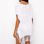 2017 Summer Sexy Beach Dress With Tassels Pareo Beachwear Tunic White Chiffon Sarong Swimsuit Dress Swimwear