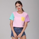 2017 Summer Style Fashion Women Harajuku Patchwork T Shirts Kawaii Casual Cotton Spell Color Patchwork De Mujer Free Shipping