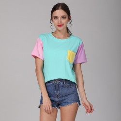 2017 Summer Style Fashion Women Harajuku Patchwork T Shirts Kawaii Casual Cotton Spell Color Patchwork De Mujer Free Shipping
