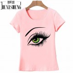 2017 Summer T shirt Women Tops Tees Short Sleeve Cotton Big Eyes Print Tshirt Funny T-shirt Woman Clothes Plus Size